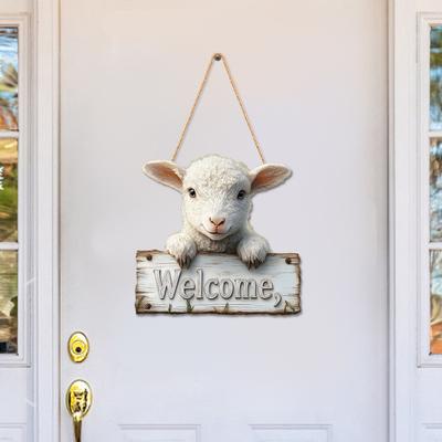 Yousheng Sheep Welcome Door Sign Farmhouse Rustic Front Door Lamb Hanging Sign Indoor Outdoor Animal Door Hanger Decoration Decorative Wall Plaque