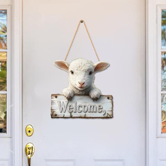 Yousheng Sheep Welcome Door Sign Farmhouse Rustic Front Door Lamb Hanging Sign Indoor Outdoor Animal Door Hanger Decoration Decorative Wall Plaque
