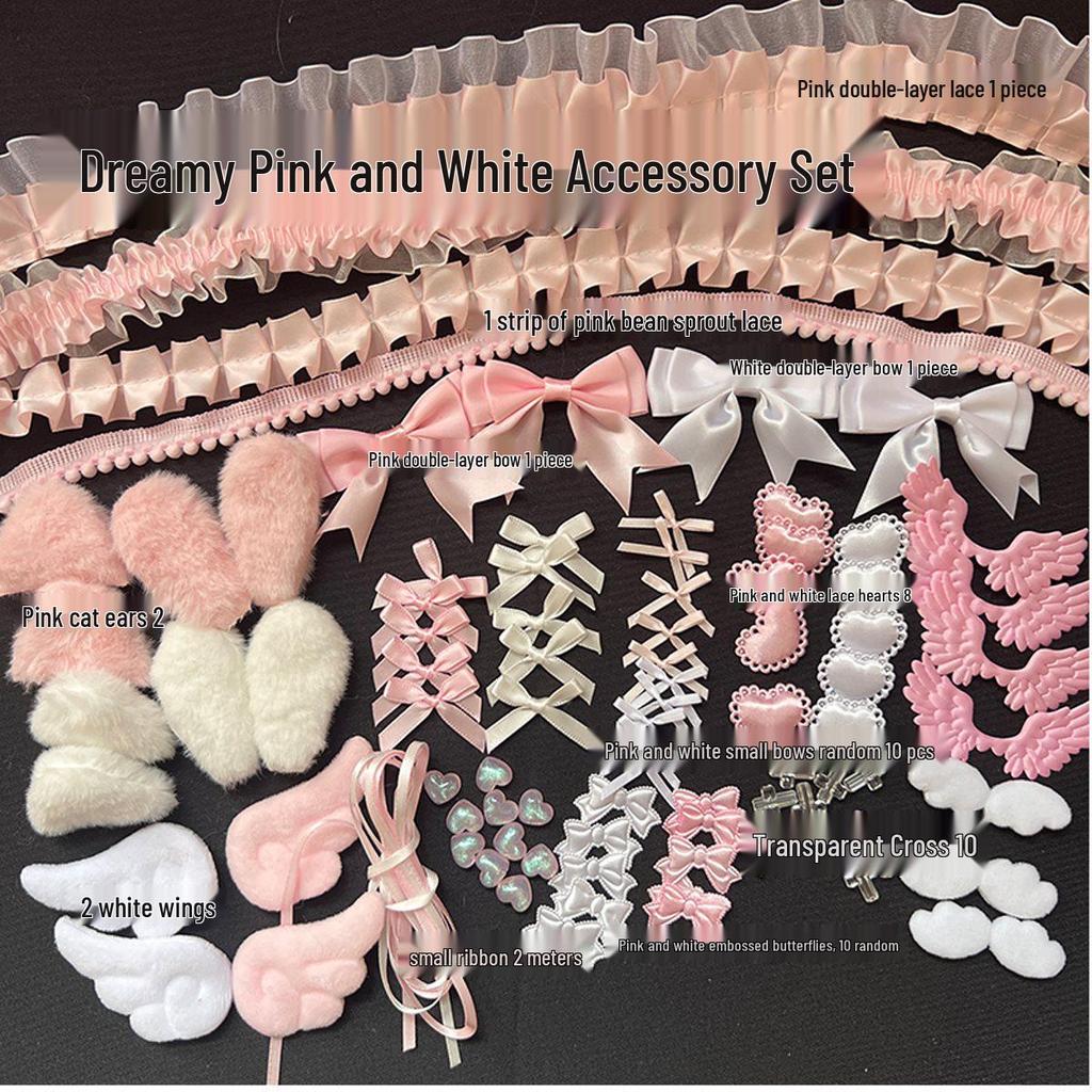 Sada na zdobení držáku na karty DIY s krajkovým lemováním Modrá stuha - Obsahuje skládací podpěrku, držák na odznáček s knoflíkem a materiály pro Ita tašku.