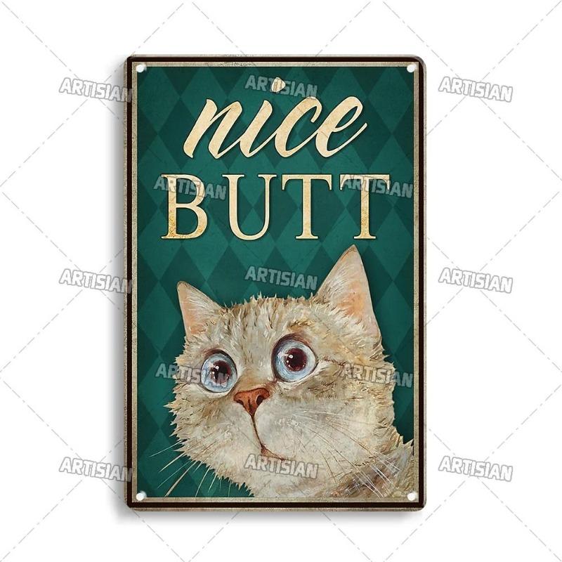Funny Cat Retro Poster, Aluminum Metal Wall Decor 20x30cm