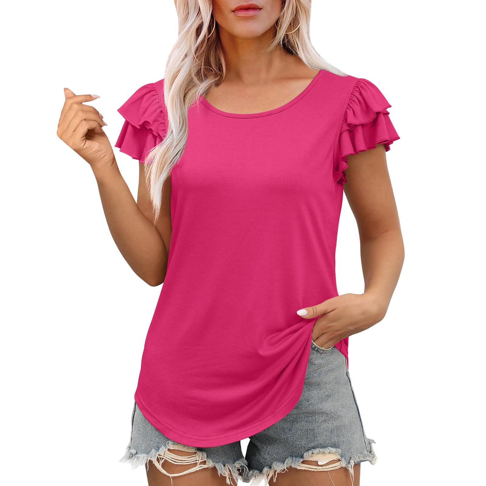 

Женская футболка с коротким рукавом, элегантная повседневная рубашка, весенне-летний наряд, струящиеся плиссированные топы с круглым вырезом спереди, летние топы XXL