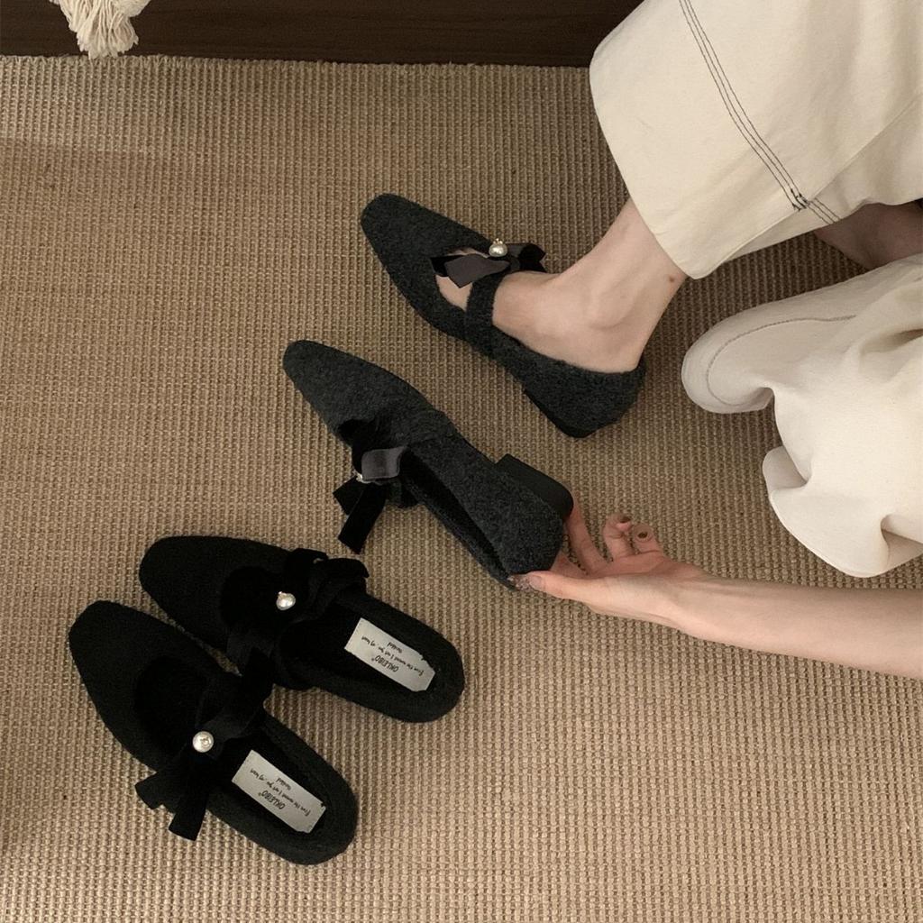 French small fragrant Mary Jane shoes flat black shoes autumn and winter retro late evening wind single shoes ladyshoes soft-soled women's shoes