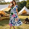 Frauen Casual Lose Bohemian Blumenkleid Kurzarm Lange Maxi Sommer Strand Swing Kleid