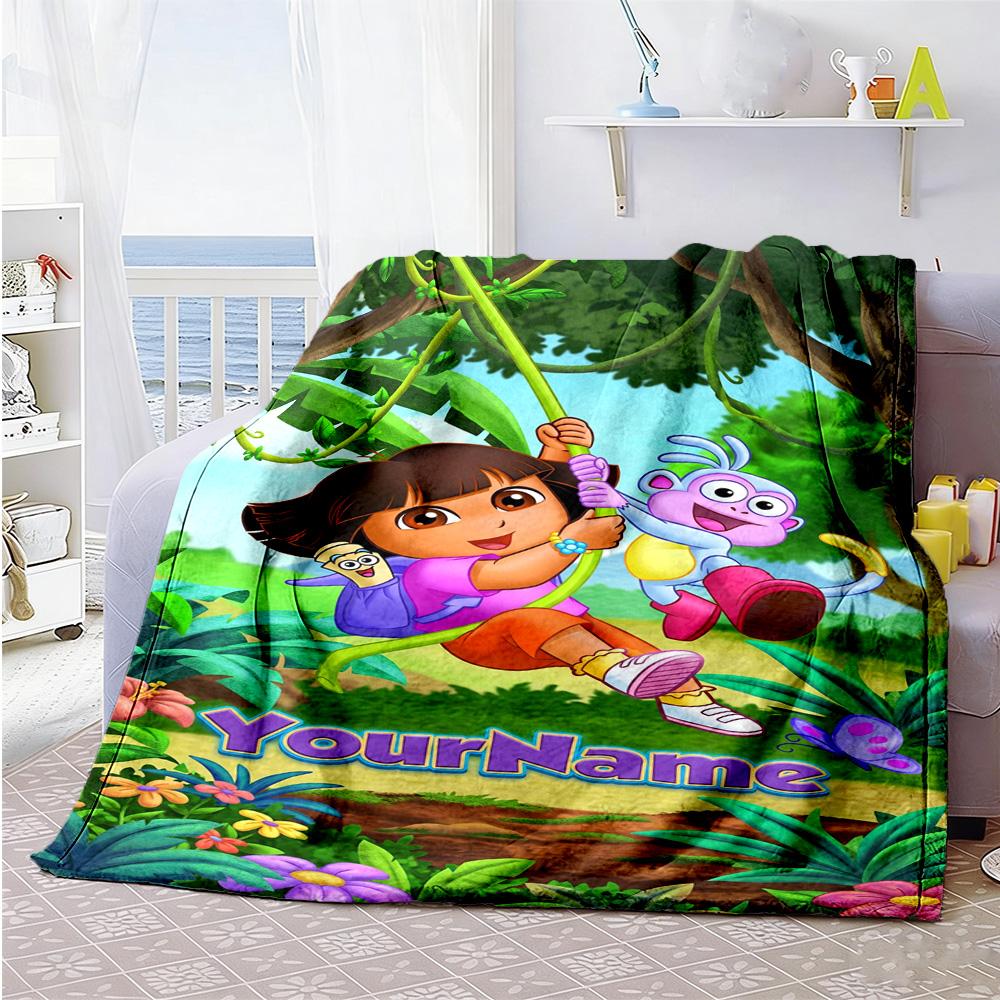 Dora Explorer Customize Text Blanket Throw Customizable Blanket Soft Warm Cozy for Picnics Sofa Bed Home Decor Ideal for All Seasons