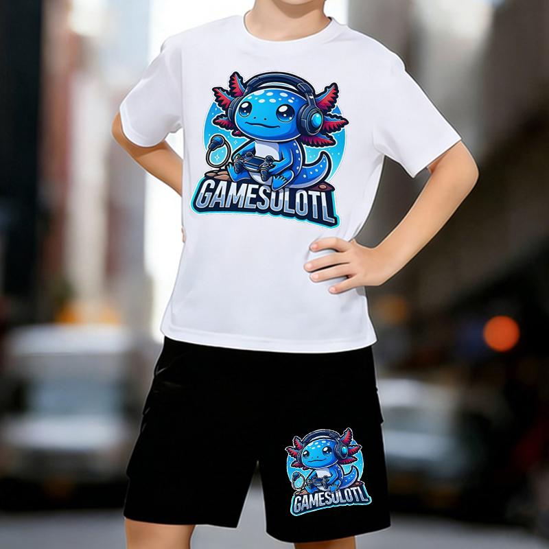 

Boys 2 Piece Cute Salamander Print Outfit, Short Sleeve T-Shirt and Shorts Set for Kids Age 5-14,Black and White Sporty Casual Summer Clothes 13-14 Years білий