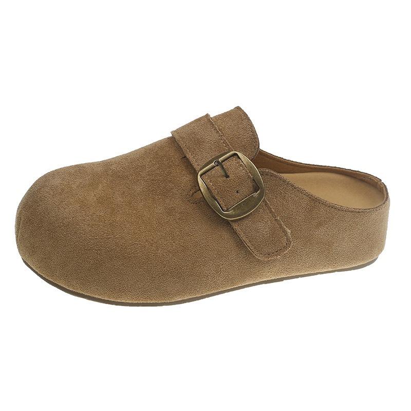 Thick-soled inner height-increasing bag head slippers for women wearing new autumn retro lazy shoes, half a tow