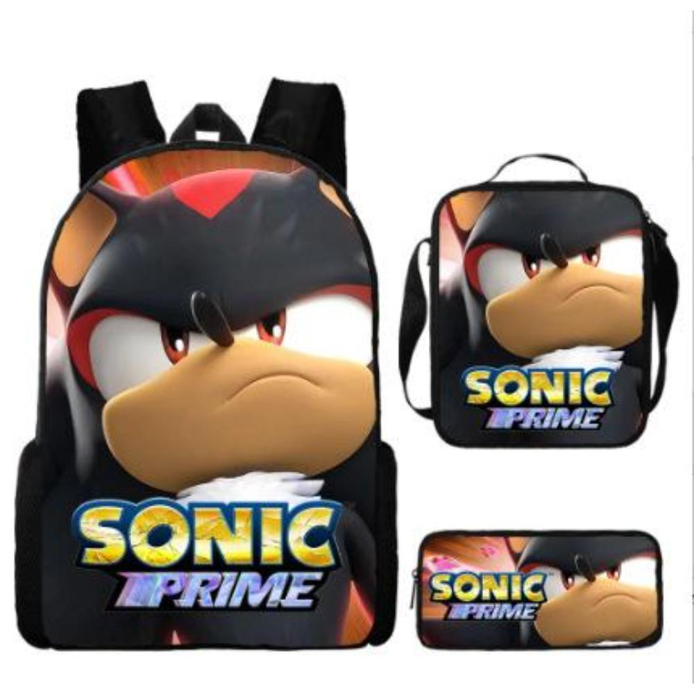 Sonic Elementary School Student Backpack 3-Piece Set Anime Cartoon Backpack Shoulder Bag Pen Bag