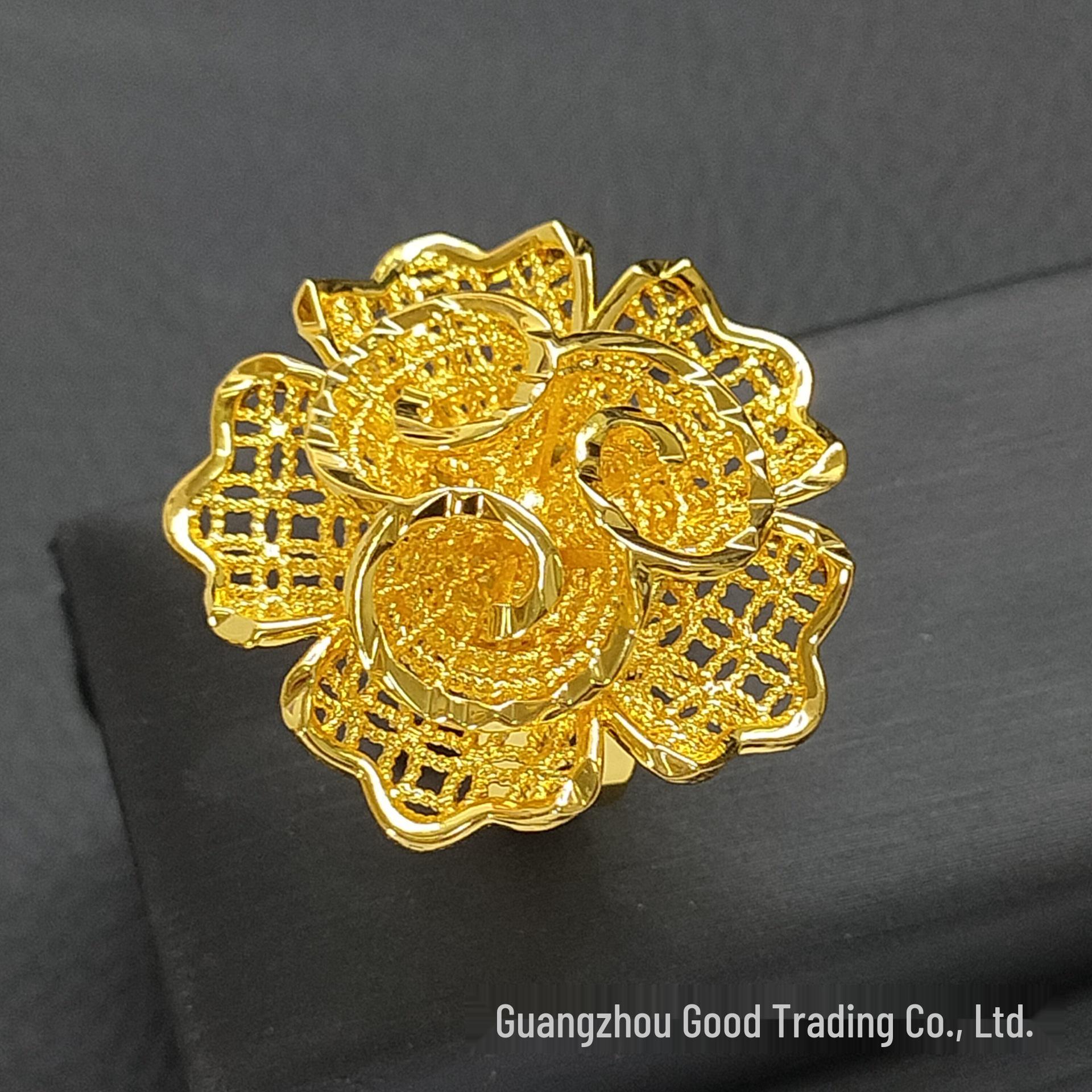 

Вьетнамское кольцо из меди с 24-каратным золотым покрытием в виде цветка - Не тускнеющее, Регулируемый размер для невест Adjustable