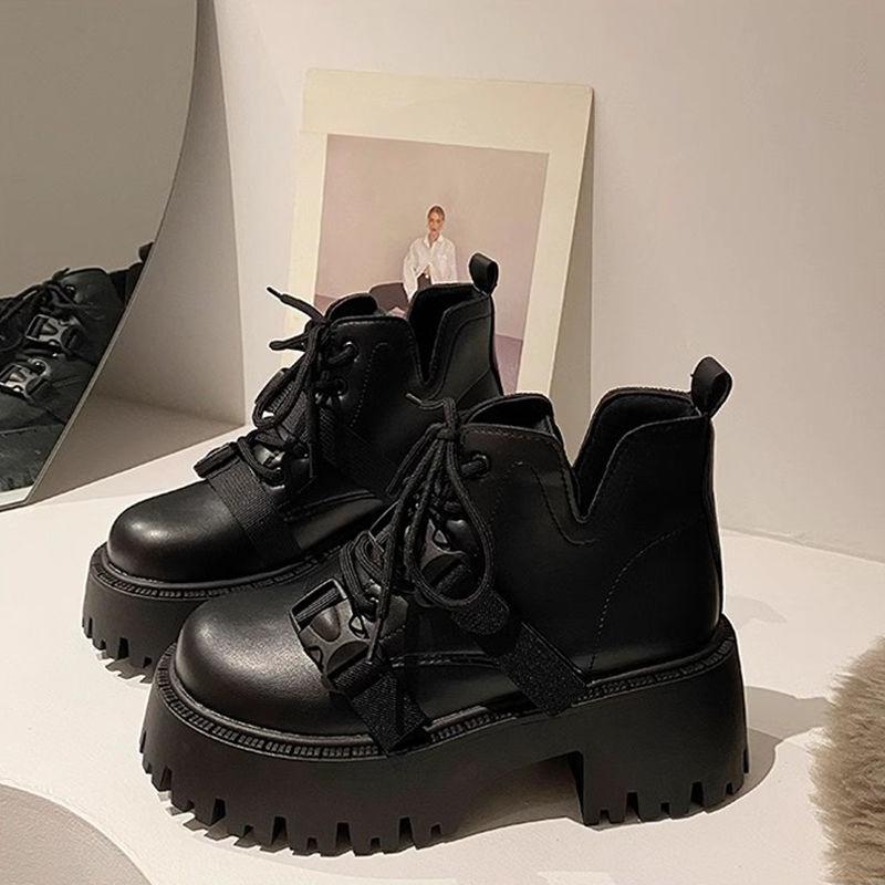 Fashion Women's Ankle Boots Biker Fleece-Lined Leather Round Toe Warm Booties New Rock Large Size Y2k Boot In Autumn Female Short Shoes