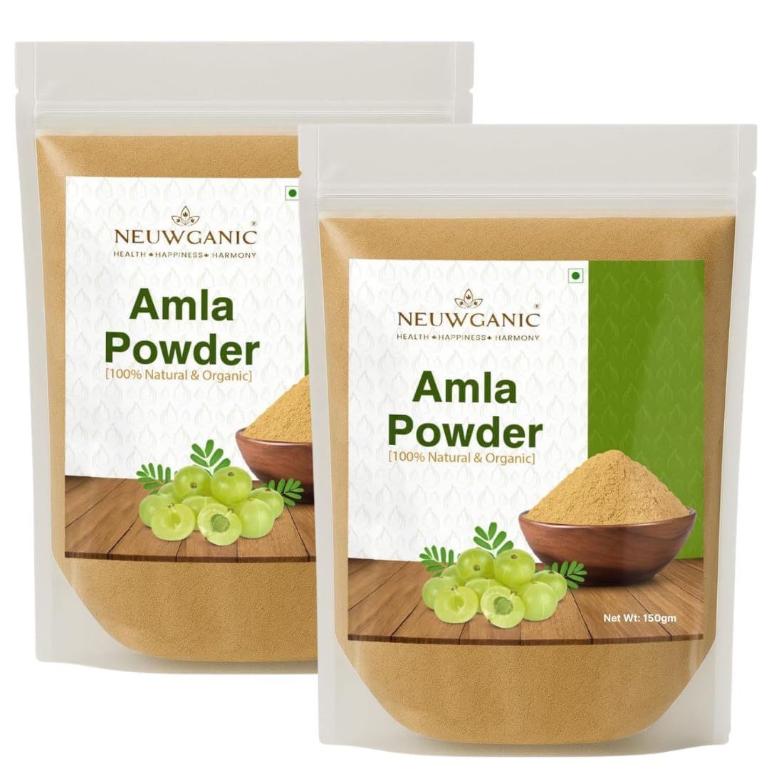 Органический порошок амлы Neuwganic (150 г) | Рост волос и уход за кожей головы | Чистый индийский крыжовник для сияющей кожи | 100% натуральный сушеный