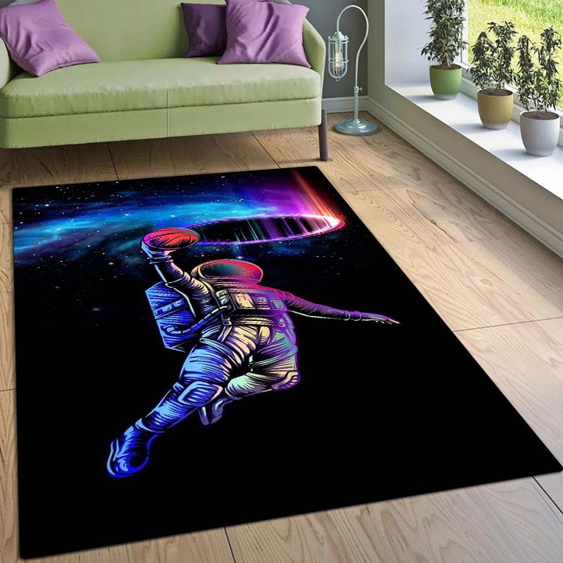 Space Astronaut Basketball Mat, Starry Sky Planet Creative Basketball Mat, Children's Decorative Rug