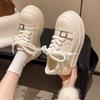 Simple Lace-up Casual Board Shoes Women's 2025 New Autumn Fashion Thick-soled Heightening Flat-soled Sports Shoes White Shoes Tide
