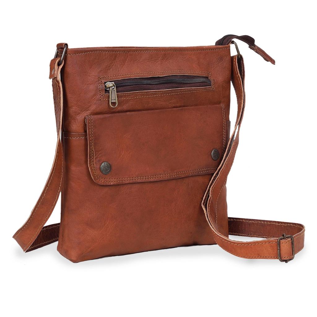 Handmade Leather Crossbody Bag: Rustic Boho Sling Purse