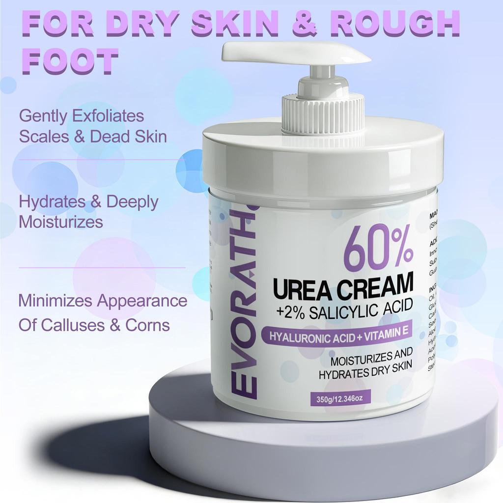 Crema Urea 350G 60%, Idratazione a Lunga Durata Per Mani e Piedi Molto Secchi, Con Acido Ialuronico e Vitamina E, Non Grassa e A Rapido Assorbimento