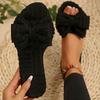 Fashion Women Bow Knot Slippers Corduroy Living Room Shoes Home Casual Indoor Slippers Lightweight Anti Slip Sandals Soft Slides Women