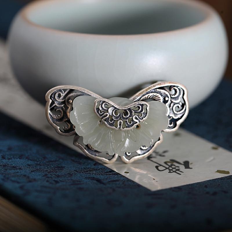 

Новый Оригинальный Дизайн Инкрустированный Натуральным Халцедоном Брошь-Подвеска в Форме Бабочки Китайский Стиль Ретро Уникальный Шарм Ювелирные Изделия