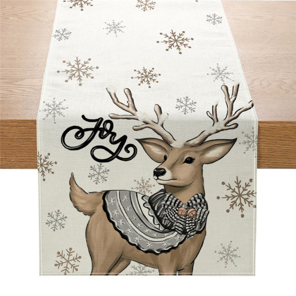 Christmas Table Runner Winter Snowman Santa Print Dining Table Mat for Holiday Decor