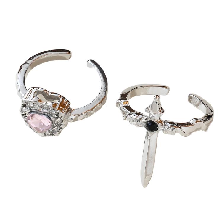 Stylish Pair Of Gothic Themed Heart And Swords Rings Alloy Comfortable Fit For Everyday Use