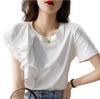 J-Scott Ruffle Sleeve T-Shirt, Mixed Fabric, Asymmetrical, Short Sleeve, High-Quality Cotton Blend, Casual, White, JS51-WH-3XL (Limited Stock)