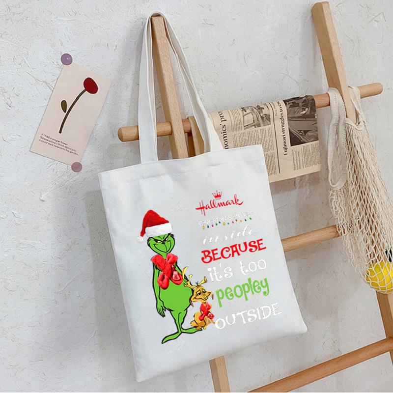 Christmas Printed Shoulder Bag Student Casual Handbag Large Capacity Canvas Bag