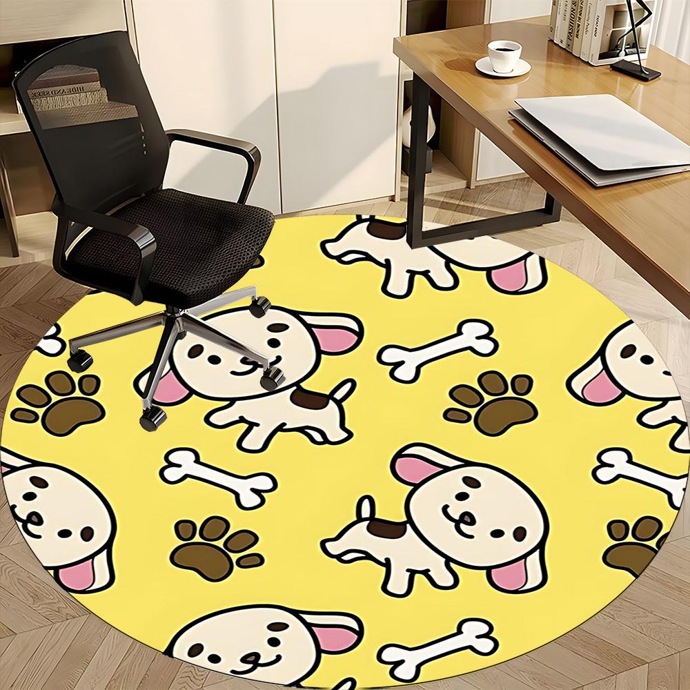 1PC Puppy Bone Office Round Area Rug, Mat Suitable For Office, Under Office Chairs Bedroom Living Room Home Decor, Room Deco
