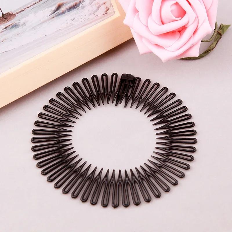 Plastic Full Circle Headbands Hair Hoop Band Clips Hairband Stretch Flexible Comb Teeth Face Wash Fixed Fashion Hair Accessories