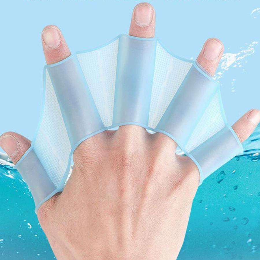 3Sizes Available Blue Silicone Swimming Hand Webbed Gloves Freestyle Finger Flippers Auxiliary Training Equipment Swimming Aids