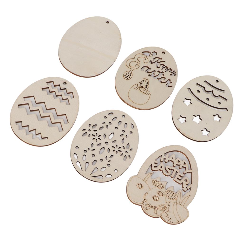 30Pcs Wooden Easter Pendant Assorted Eggs Style Durable Light Weight Wooden Cutouts with Pens Ropes for DIY Decoration