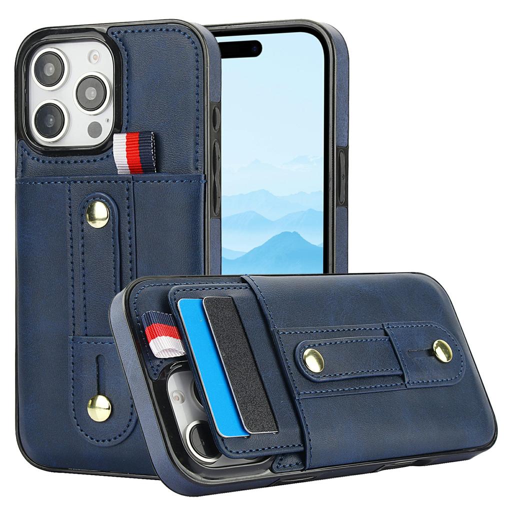For iPhone 16 Pro Max Case PU Leather+TPU Hidden Card Holder Drop-proof Phone Cover with Kickstand