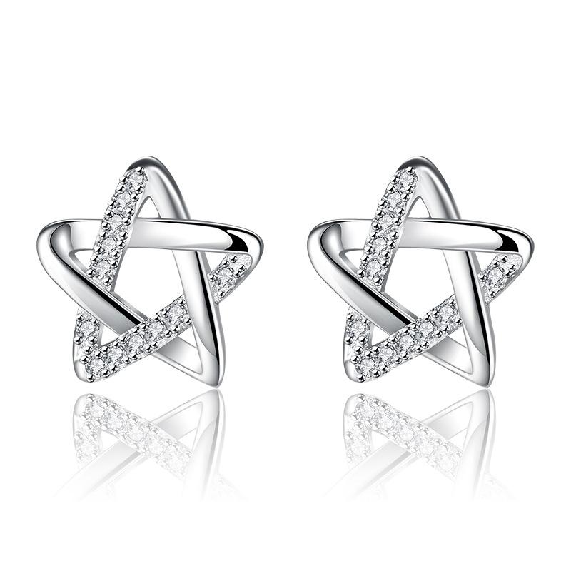 

Серебро S925 и корейская версия новых серег, женские блестящие пентаграммы, стразы, связки, темперамент, темперамент, универсальные аксессуары