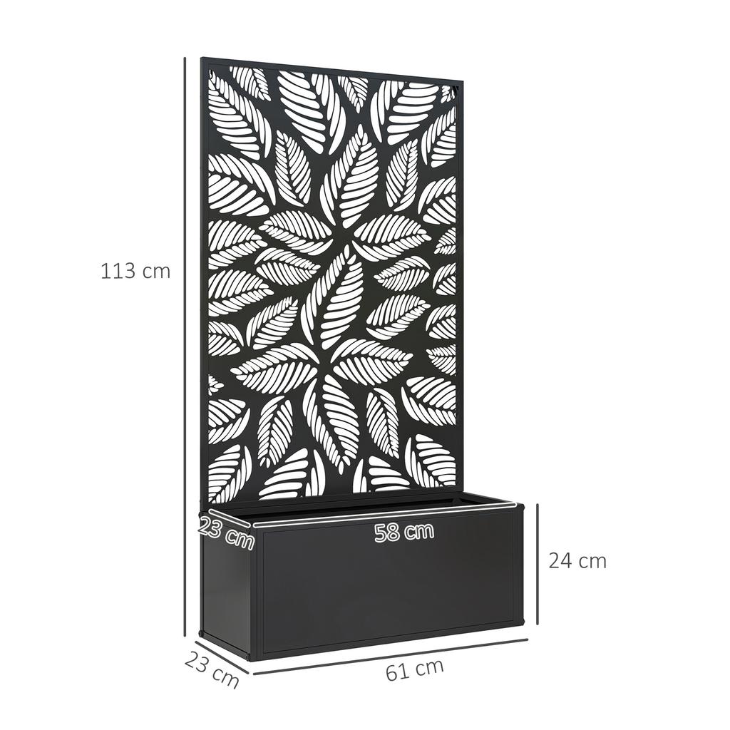 Outdoor Metal Planter, with Back Trellis - Black