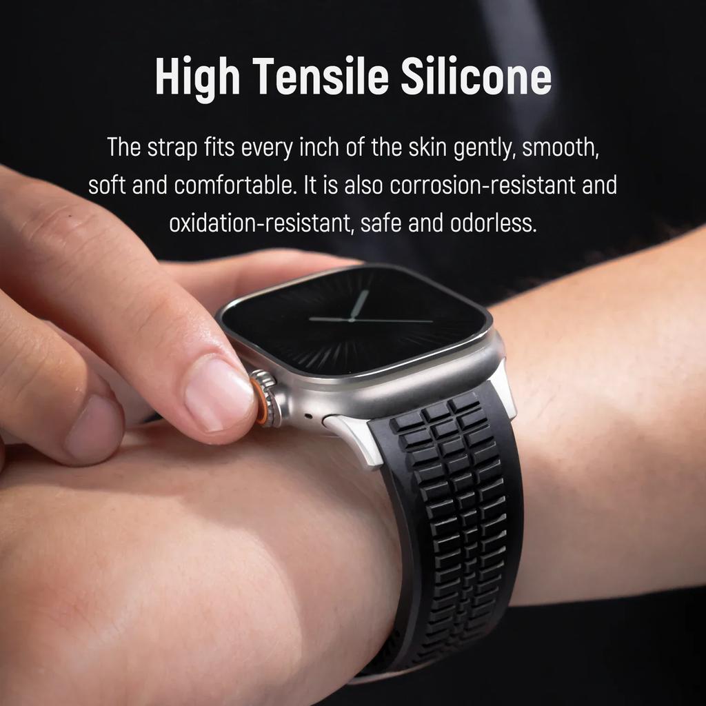 FKM Rubber Band for Apple Watch 46mm 45mm 44mm 42mm Sports Strap for Iwatch Ultra 2 1 49mm Series 10 9 8 7 Se 6 5 4 Bracelet