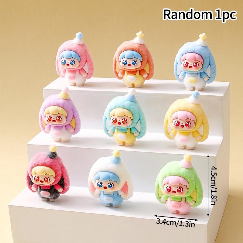 1/2/5/10pcs Trendy Desk Accessorie Mini Cartoon Figures Flocked Doll Ornament Office Accessorie Kawaii Desktop Decor Gifts
