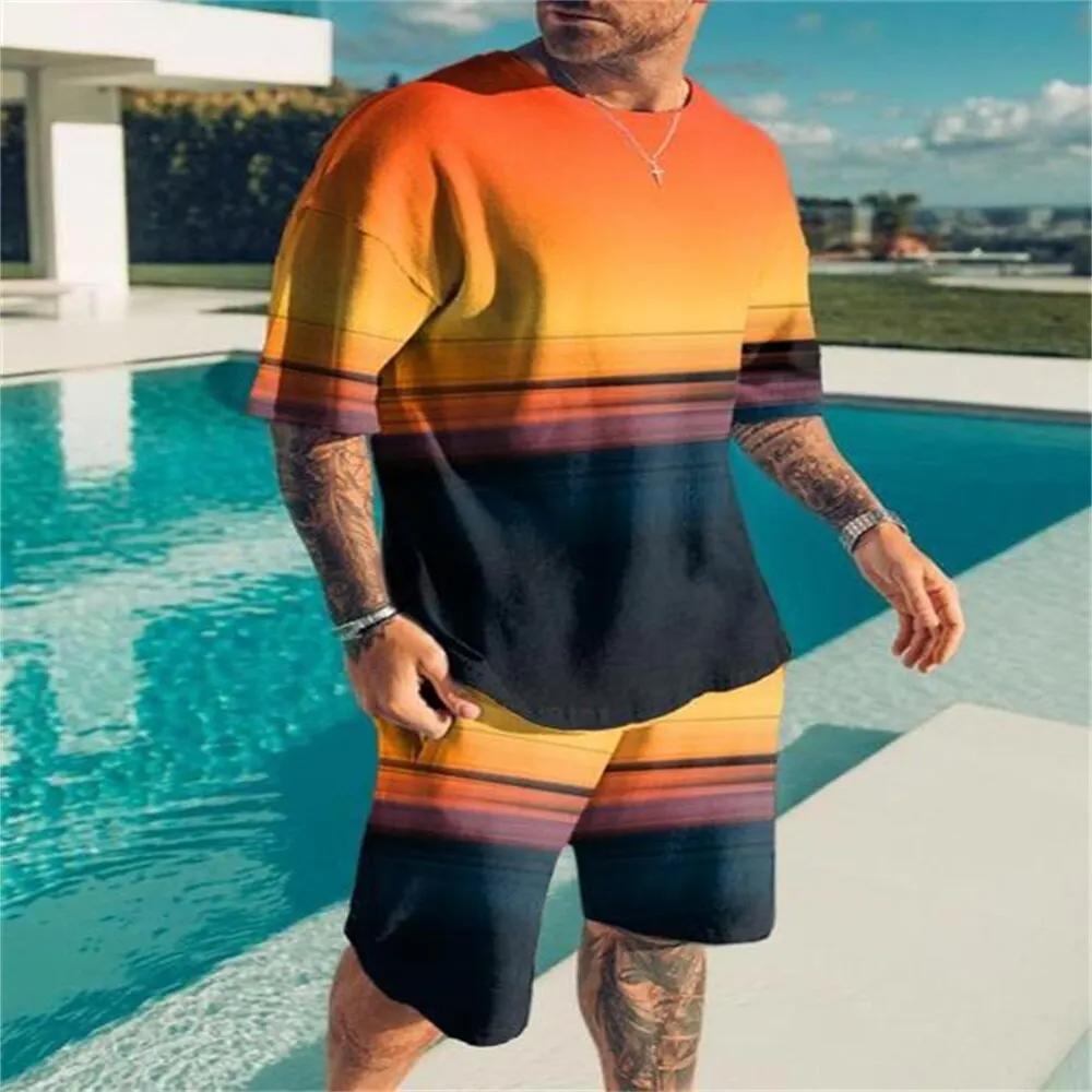 Men's Cool Hawaii T-shirt Set 3D Print Vacation Casual Style T-shirt Shorts 2Pcs Set Summer Beach Fashion Clothing