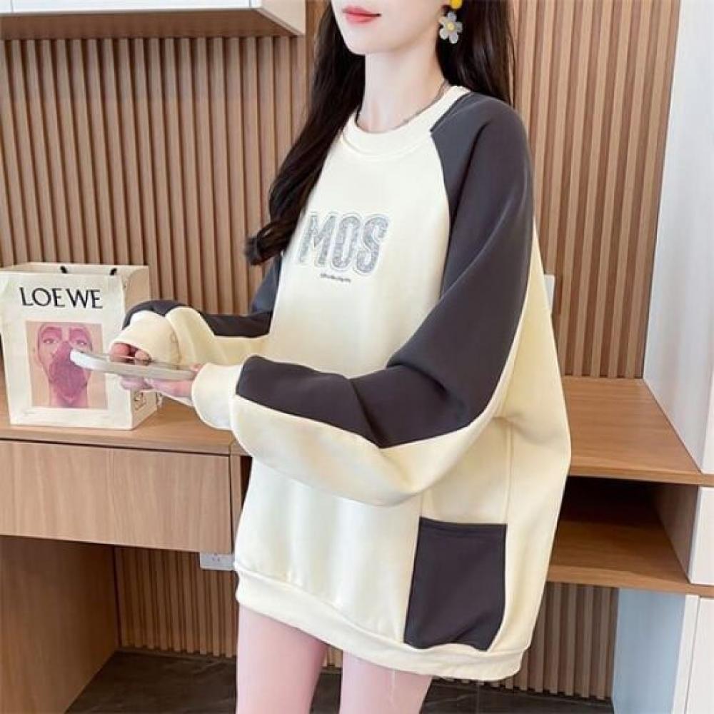 Navava Fleece Long Sleeve Sweatshirt Color Block Raglan Lettering Nt3077