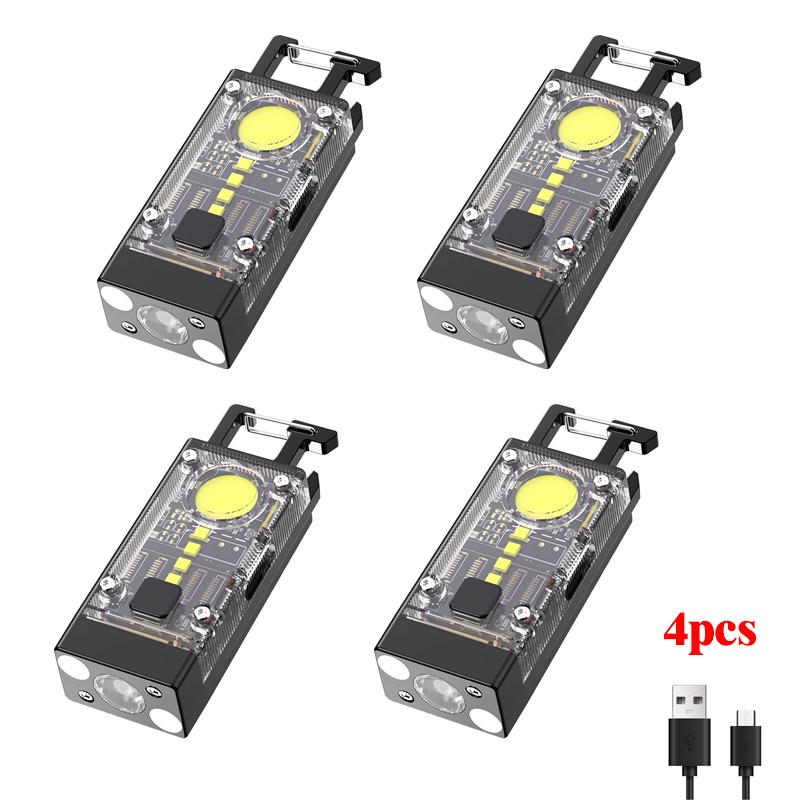 Mini EDC Solar LED Flashlight Portable Multifunctional Keychain Torch USB Rechargeable COB Camping Lantern with Strong Magnetic