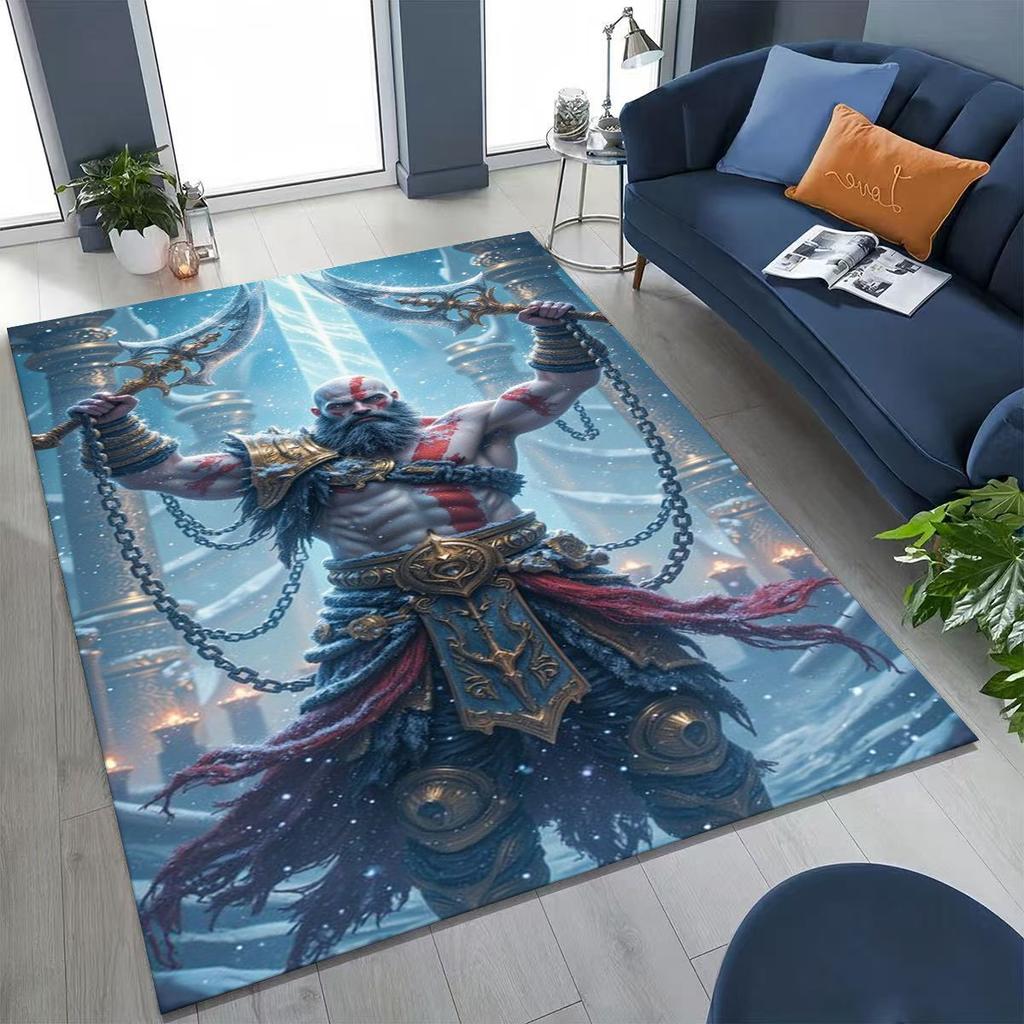Tappeto Classici God of War Kratos Gioco 3A Tappeto per Giocatori per Camera da Letto Soggiorno Divano Casa Zerbino Decorazione, Tappetino Antiscivolo Grande per Giochi per Bambini