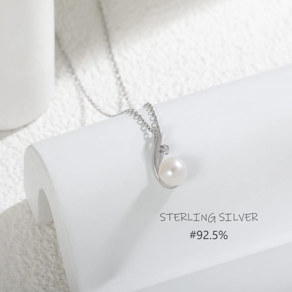 Necklace for 18K gold 925 freshwater cubic zirconia rose with genuine jewelry [Pasurohu] women, K18, coating, silver, pearl, pearl, 6.5mm, top-quality