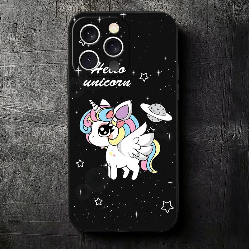 Pink Unicorn Rainbow Soft Phone Case for iPhone 16 16E 17 Air 15 Pro Max 14 Plus 13 Mini 11 12 7 Black Cover Back Shell