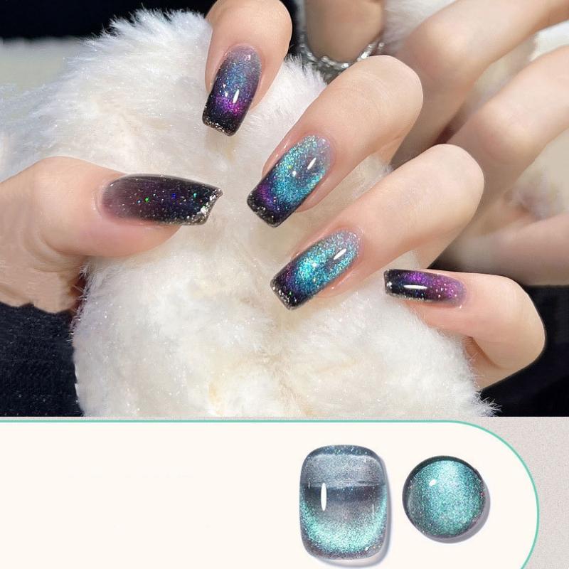Nail Gel Polish 8ml Nail Polish Small Light Bulb Crystal Cat's Eye Glue Set Manicure Ice Transparent Aurora Flash Nail Polish Glue