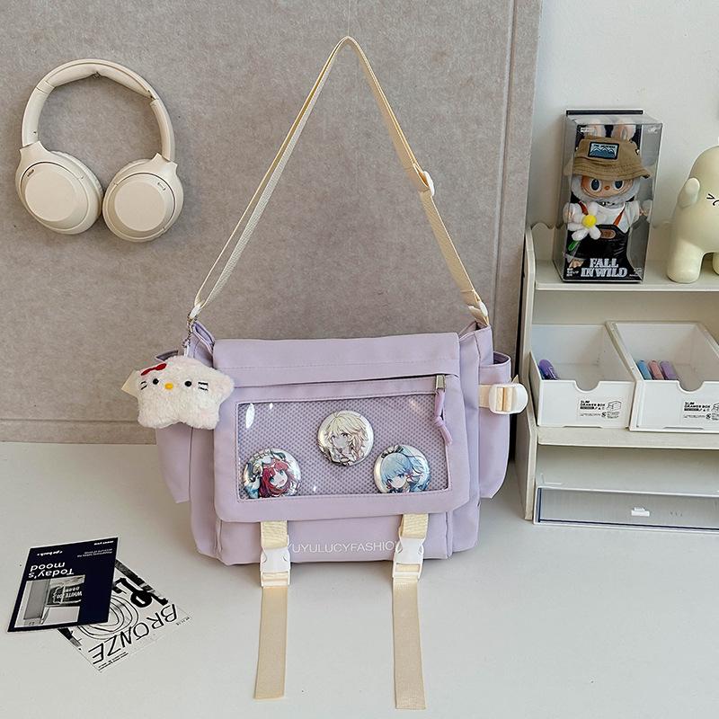School bag, college style, versatile, simple and large-capacity class, mail carrier bag, student transparent one-shoulder casual oblique span bag