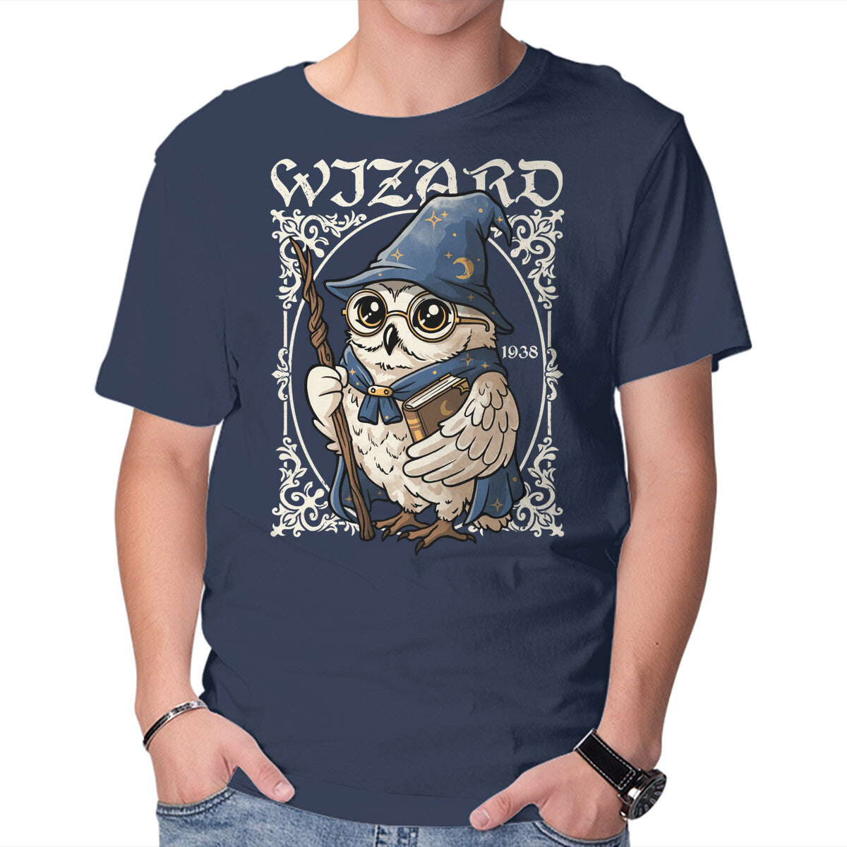 Unisex Crew Neck T-Shirt Owl Wizard Merlin Graphic Short Sleeve Casual Tee XXL