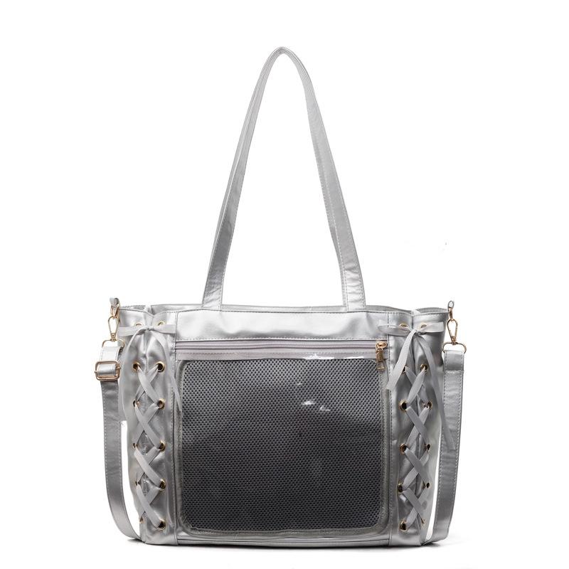 Ribbon woven large-capacity women's second-dimensional bag women's large-capacity soft-sided transparent pvc shoulder bag