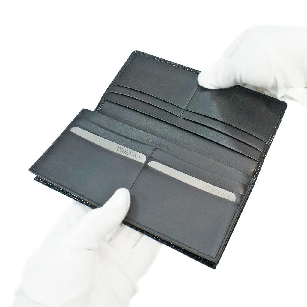 Inden Long Billfold No Coin Black with Black Varied Ichimatsu Small [Inden-ya] Wallet, I, Pocket, Deerskin, Lacquer, Pattern, 2104-01-167