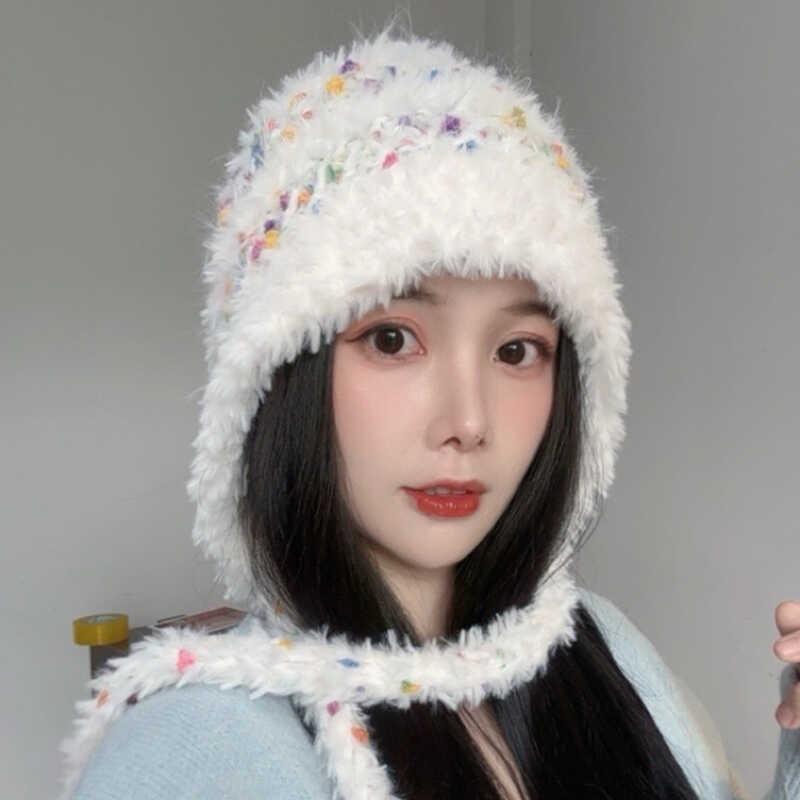 Sweet and Cute Color Dot Ear Protection Hat Children 2025 New Winter Warm and Cold Plush Hat Showing Face Small Bag Head Hat