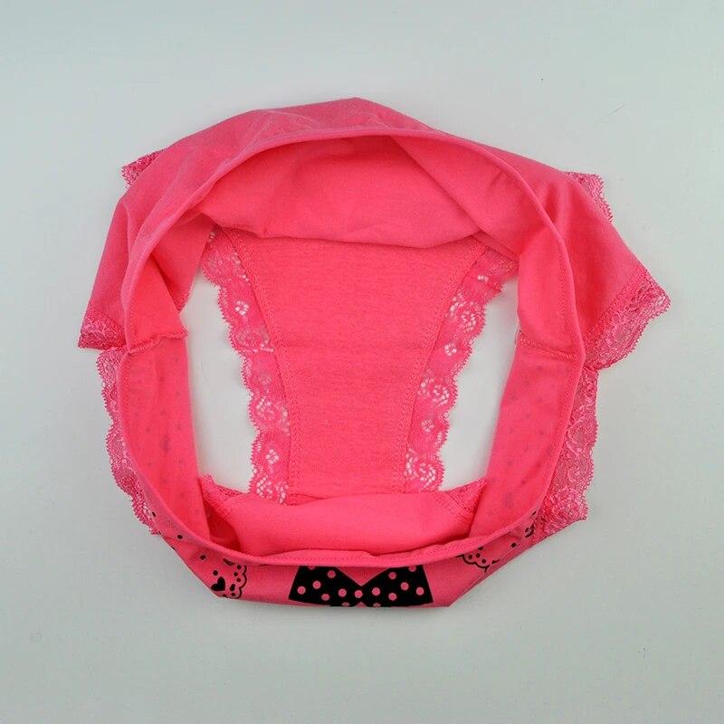 Womens Underwear Panties Cotton Mid Rise Cute Bow Lace Sexy Briefs Plus Size Ladies Knickers for Women 6 PCS/LOT