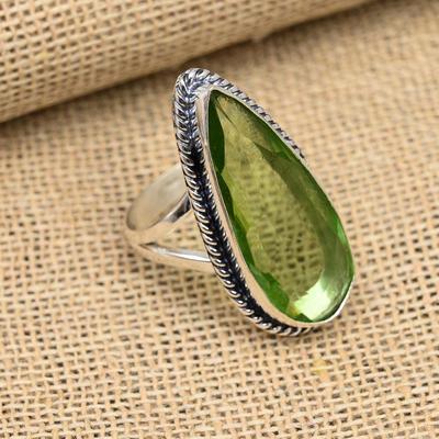 Green Amethyst Gemstone 925 Sterling Silver Handmade Amazing Jewelry Ring
