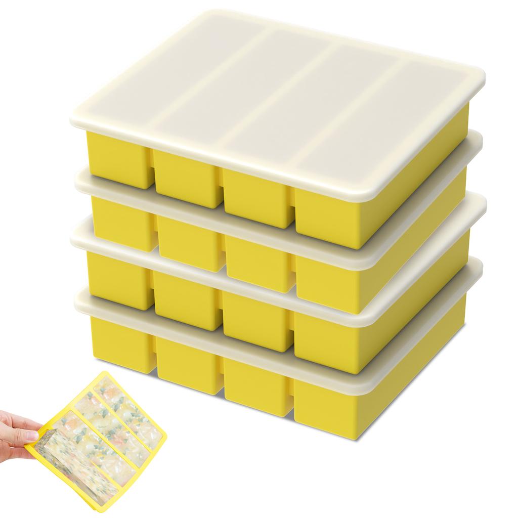 4Pcs Freeze Preservation Mold Large Silicone Ice Cube Tray Mold with Lid Food Storage Container Food Freezing Molds Kitchen Tool