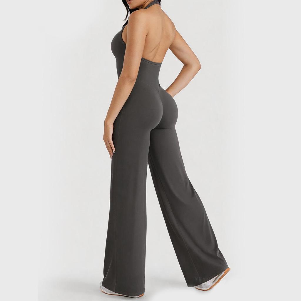 European Backless Wide-Leg Yoga Jumpsuit with Built-in Bra