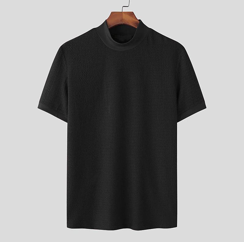 European & American Men s 2024 Summer High Neck Wavy Knit T-Shirt S чёрный